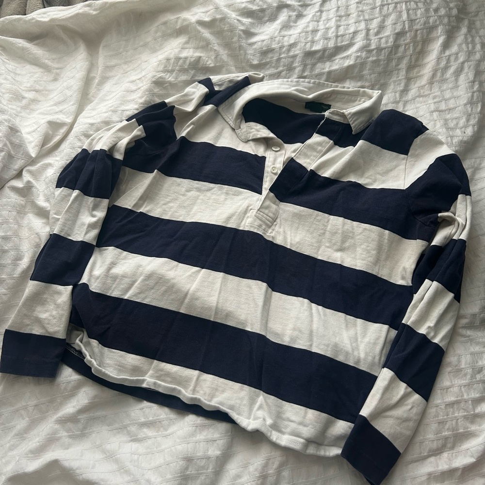 J. Crew White and Navy Polo Shirt